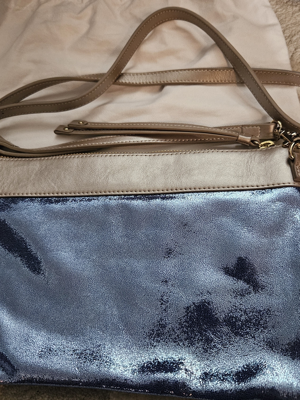 Ril Creed Metallic Blue Genuine Leather Shoulder Bag